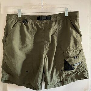 Vintage Men’s L Green Eddie Bauer Shorts Belted EBTEK Sport Lined Nylon Hiking.